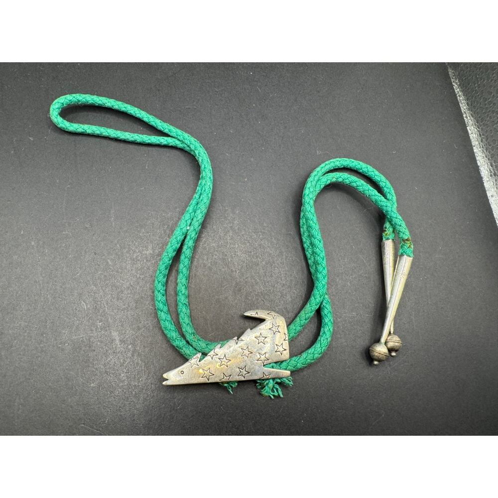 Vintage KBN Navajo Sterling Silver 925 Signed Animal Figure Green Bolo Tie